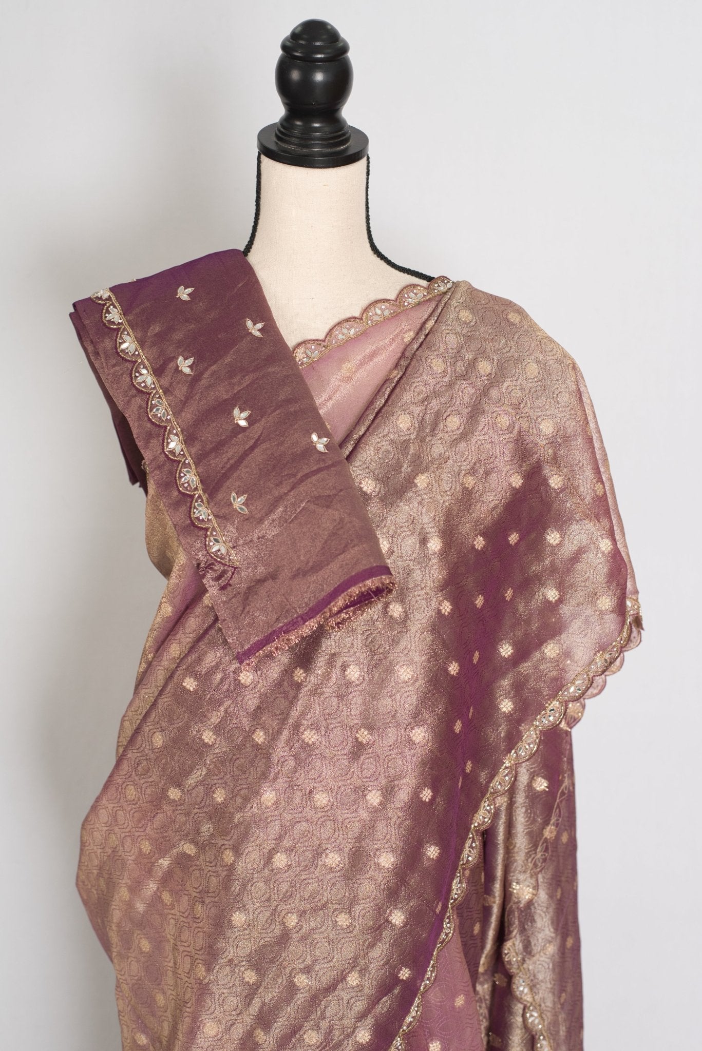 Shobha: Mauve Soft Tissue Saree with Hand Zardosi Embroidery | Partywear - Saree Mandi