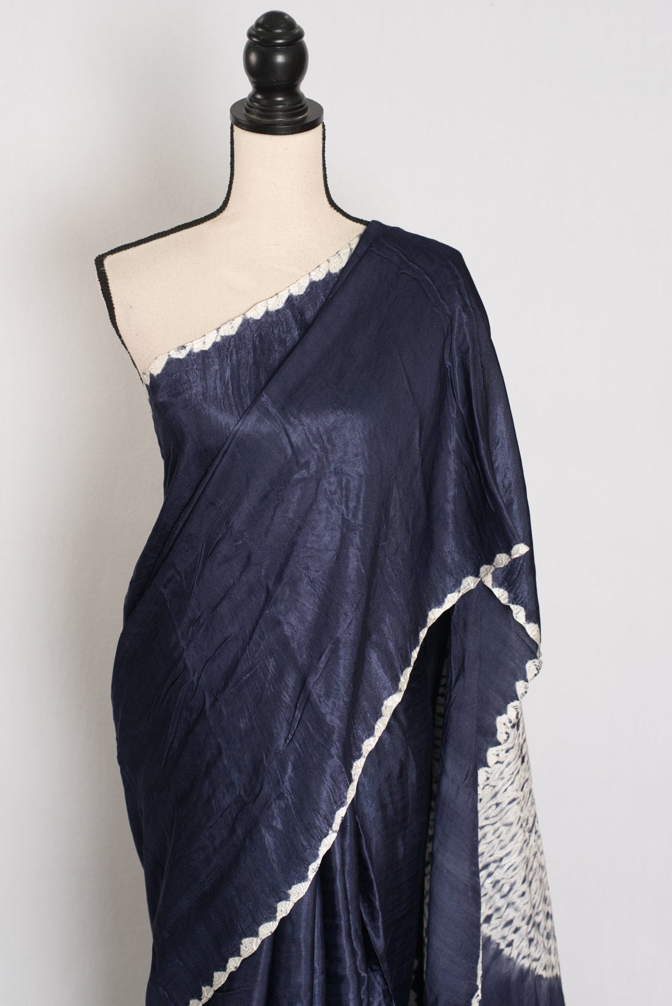 Sia: Bluish Grey Hand Shibori Modal Silk Designer Saree - Saree Mandi