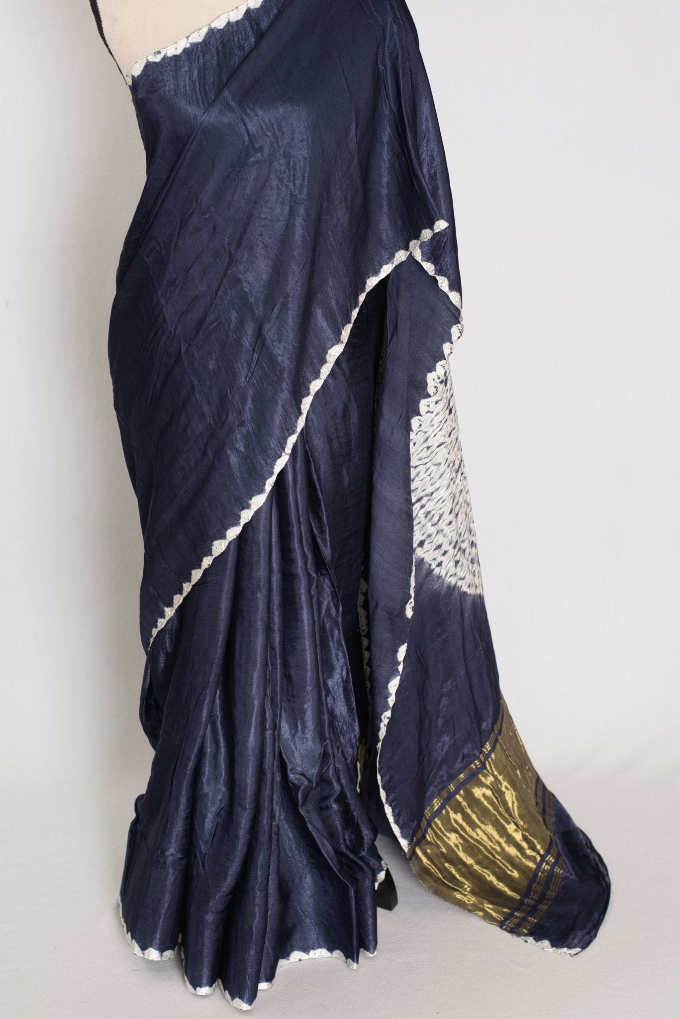Sia: Bluish Grey Hand Shibori Modal Silk Designer Saree - Saree Mandi