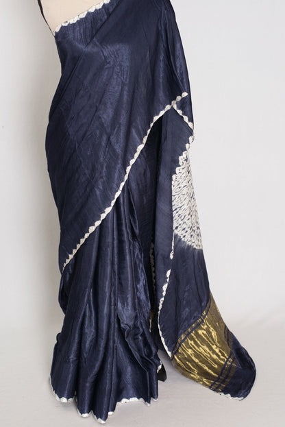 Sia: Bluish Grey Hand Shibori Modal Silk Designer Saree - Saree Mandi
