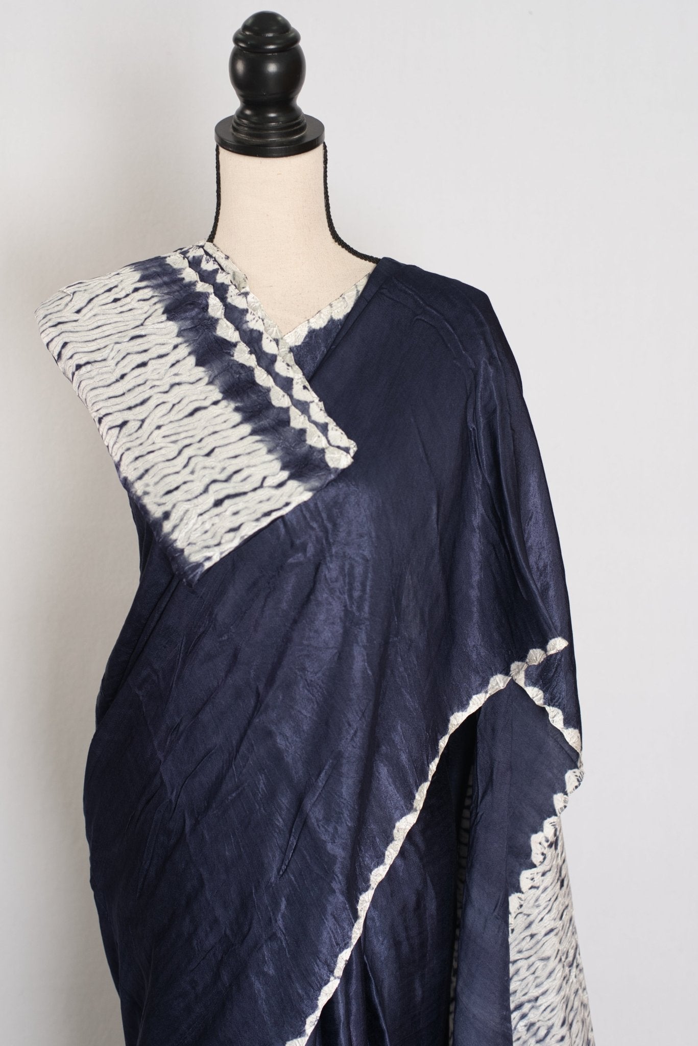 Sia: Bluish Grey Hand Shibori Modal Silk Designer Saree - Saree Mandi