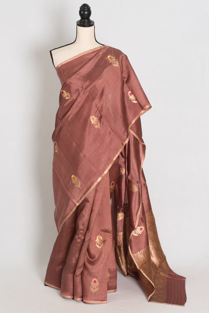 Sia: Silk Mark Certified Brown & Gold Katan Banarasi Saree - Saree Mandi