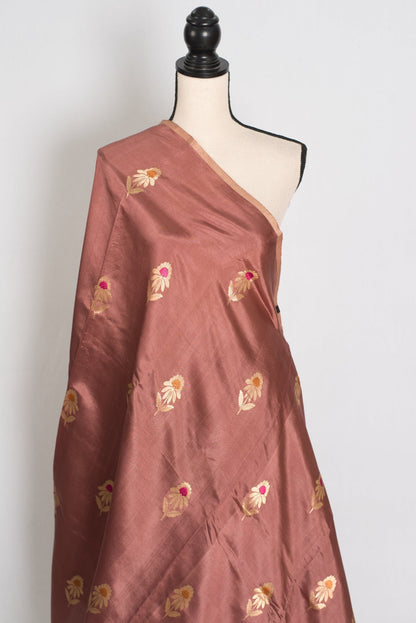 Sia: Silk Mark Certified Brown & Gold Katan Banarasi Saree - Saree Mandi