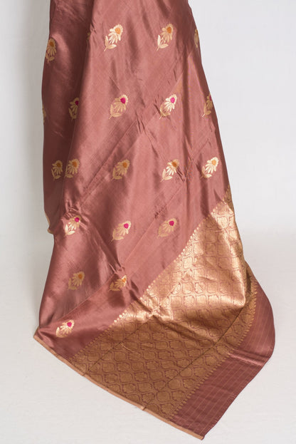 Sia: Silk Mark Certified Brown & Gold Katan Banarasi Saree - Saree Mandi