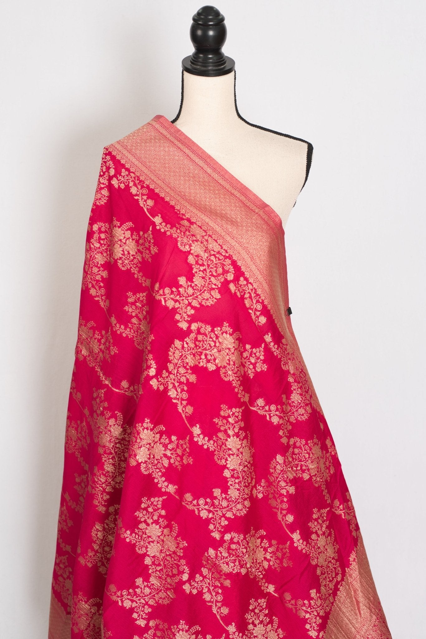 Siri: Rani Pink Semi Georgette Banarasi Saree with 42 Size Blouse - Saree Mandi
