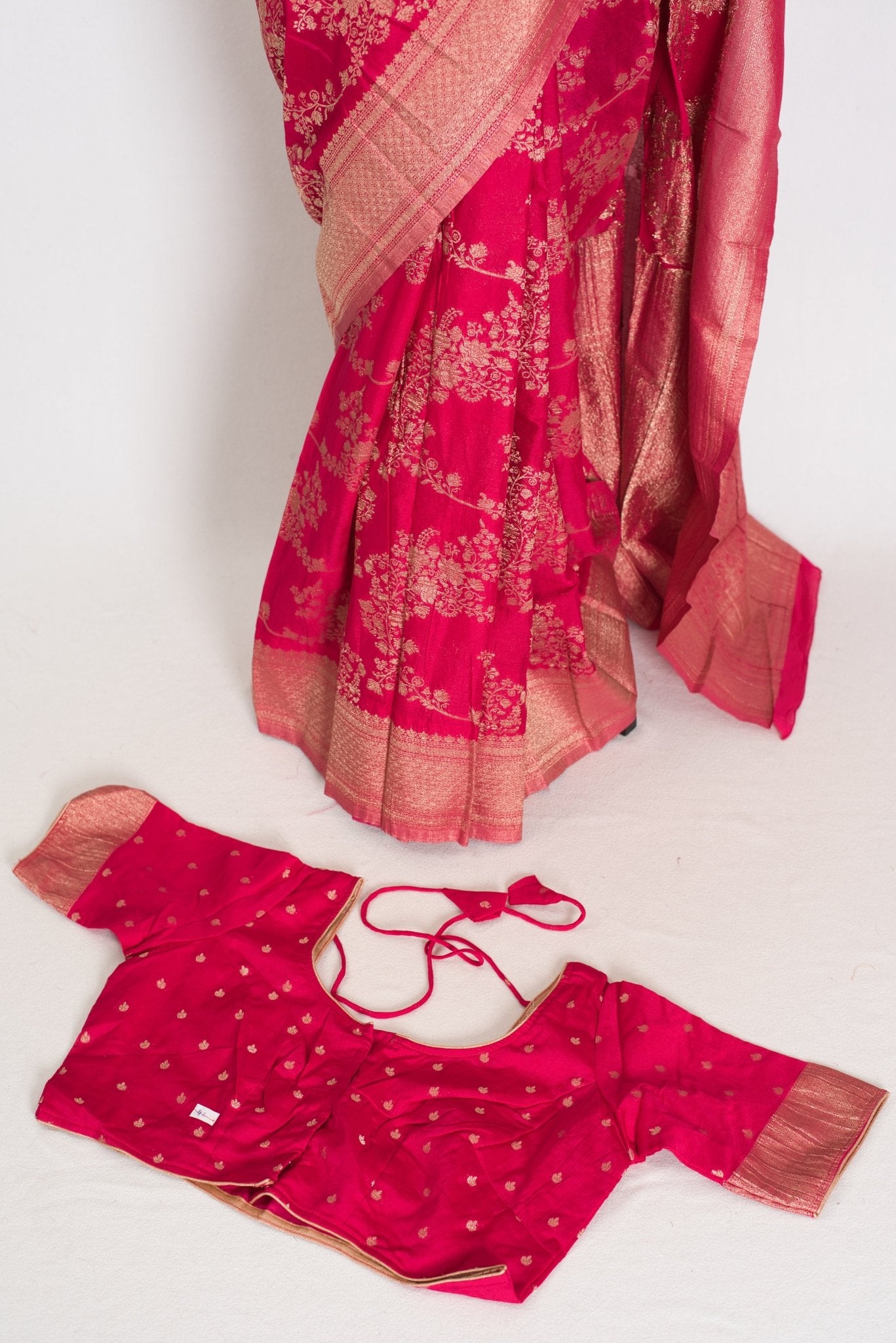 Siri: Rani Pink Semi Georgette Banarasi Saree with 42 Size Blouse - Saree Mandi