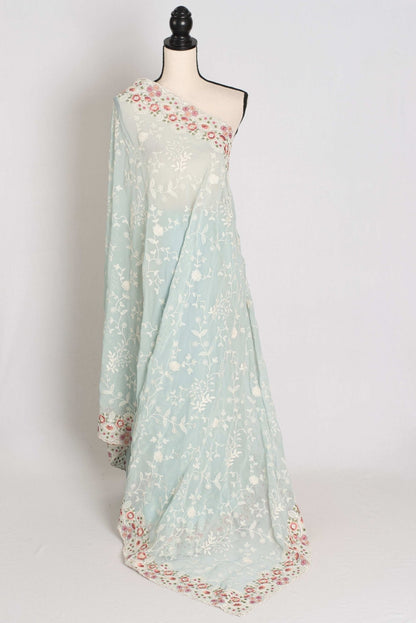 Siya : Cloud Gray Designer Georgette Embroidery Saree - Saree Mandi