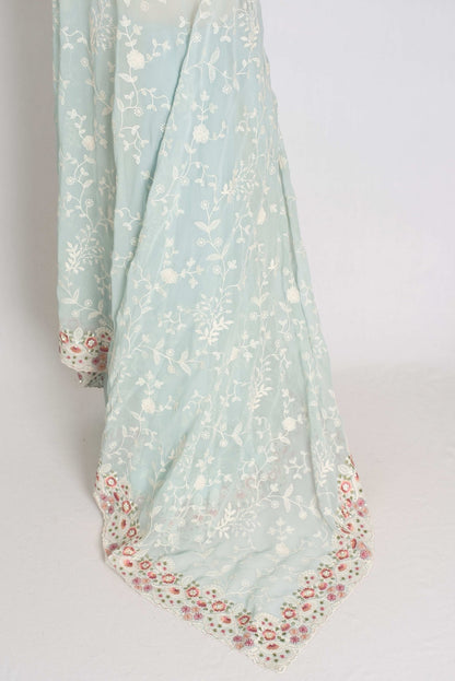 Siya : Cloud Gray Designer Georgette Embroidery Saree - Saree Mandi