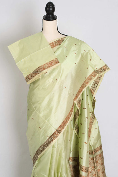 Snigdha : Certified Silk Banarasi Saree with Resham Work in Sea Green - Saree Mandi