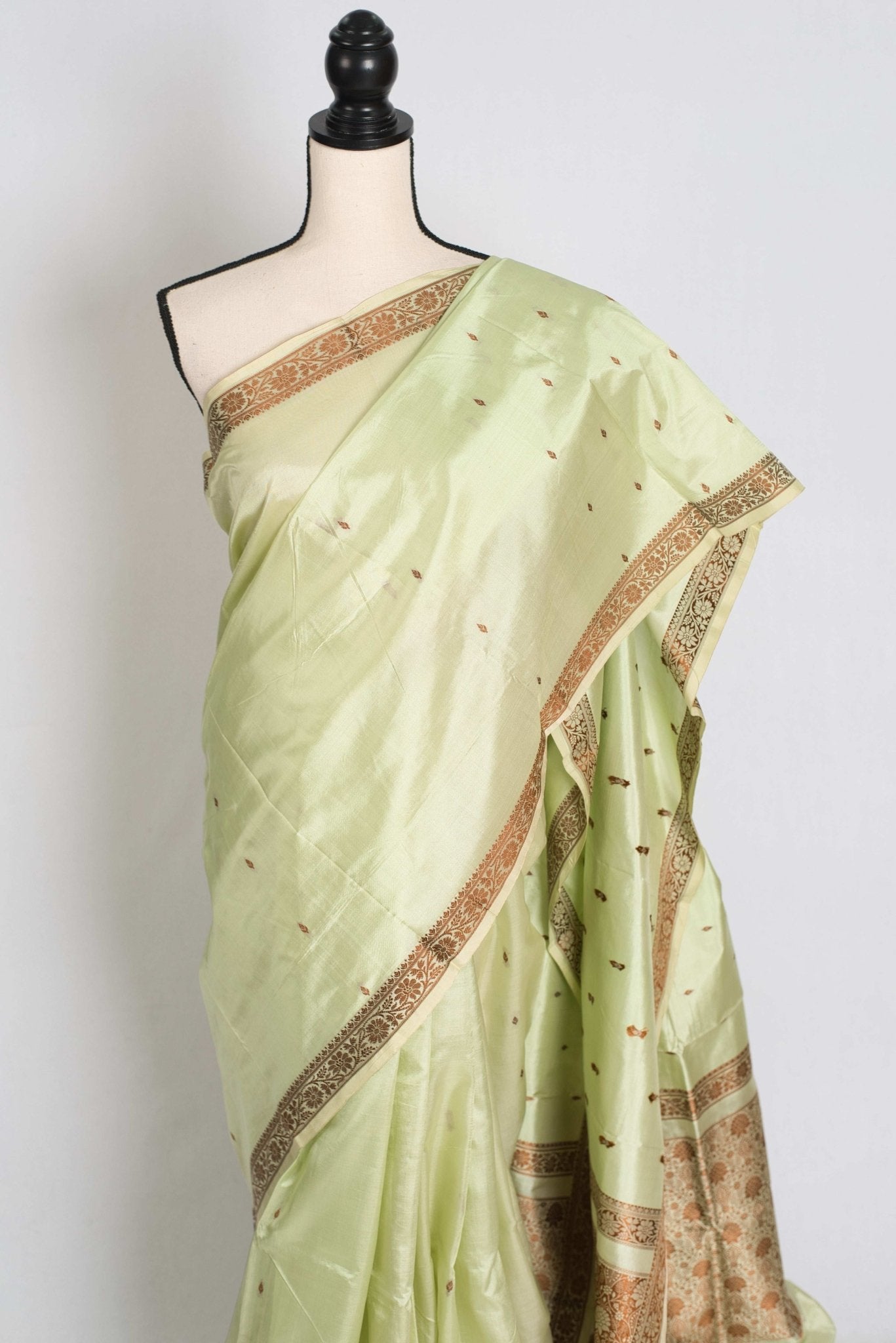 Snigdha : Certified Silk Banarasi Saree with Resham Work in Sea Green - Saree Mandi
