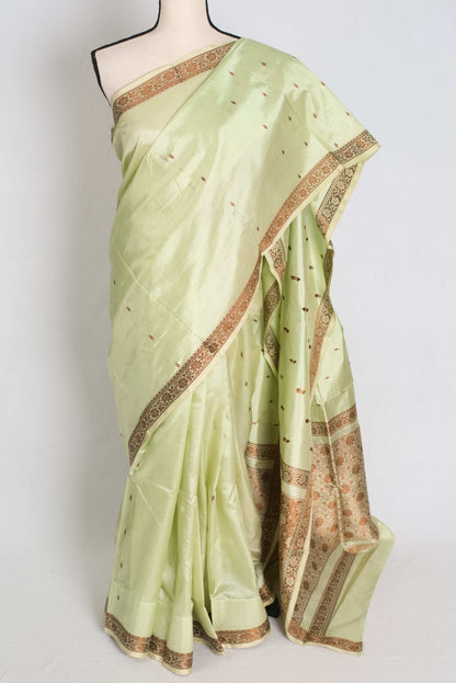 Snigdha : Certified Silk Banarasi Saree with Resham Work in Sea Green - Saree Mandi