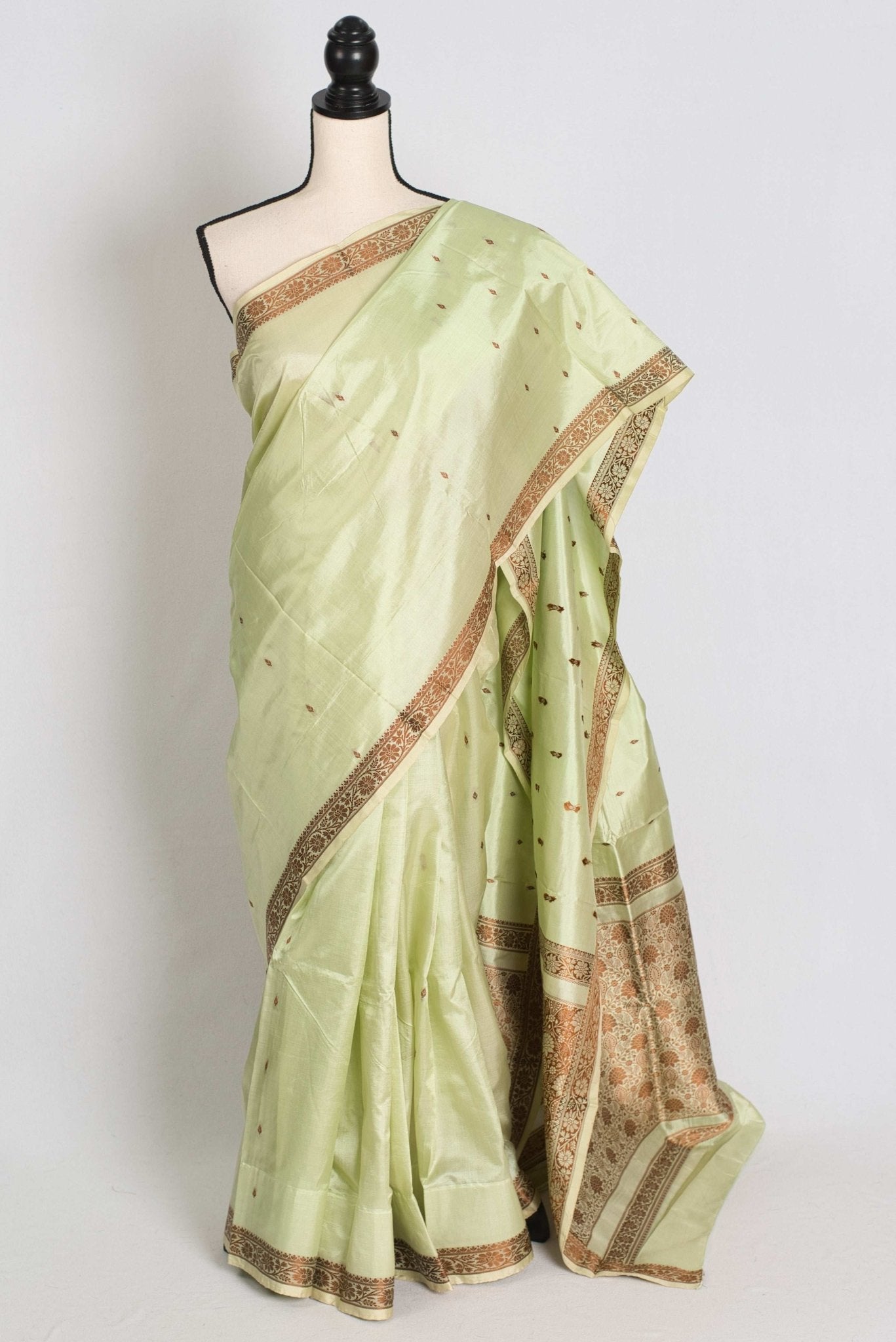 Snigdha : Certified Silk Banarasi Saree with Resham Work in Sea Green - Saree Mandi