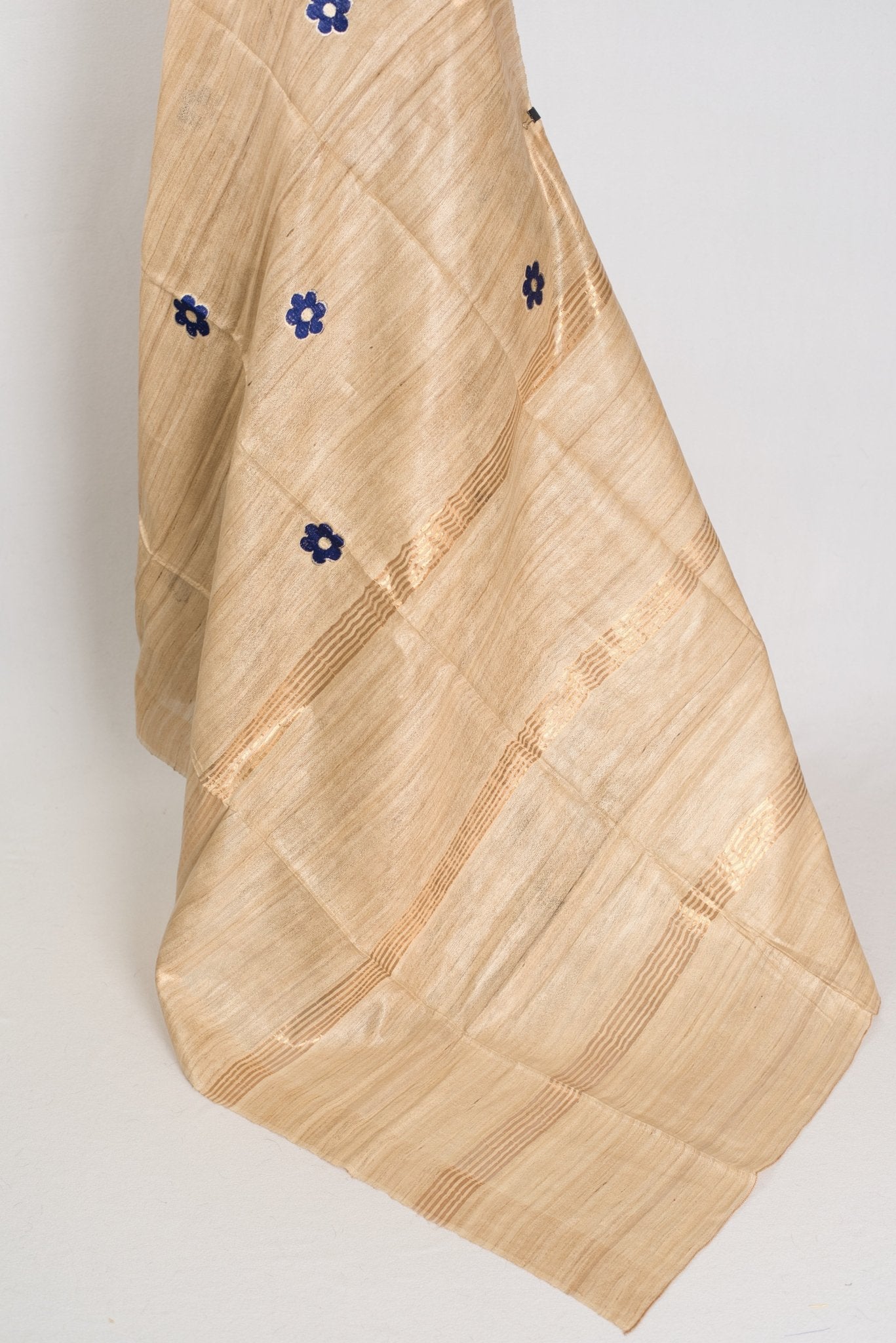 Sohini: Beige Gicha Tussar Saree | Floral Embroidery | Contemporary Handloom - Saree Mandi