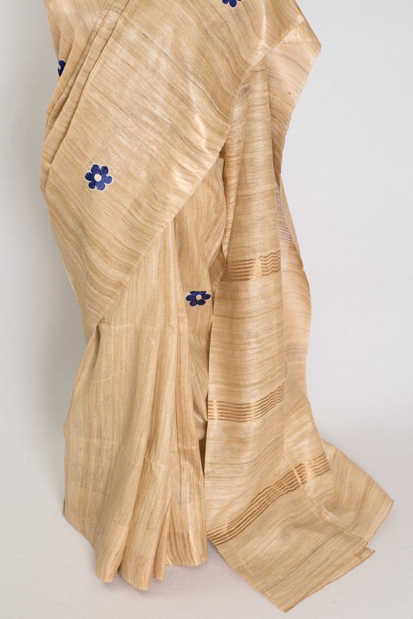 Sohini: Beige Gicha Tussar Saree | Floral Embroidery | Contemporary Handloom - Saree Mandi