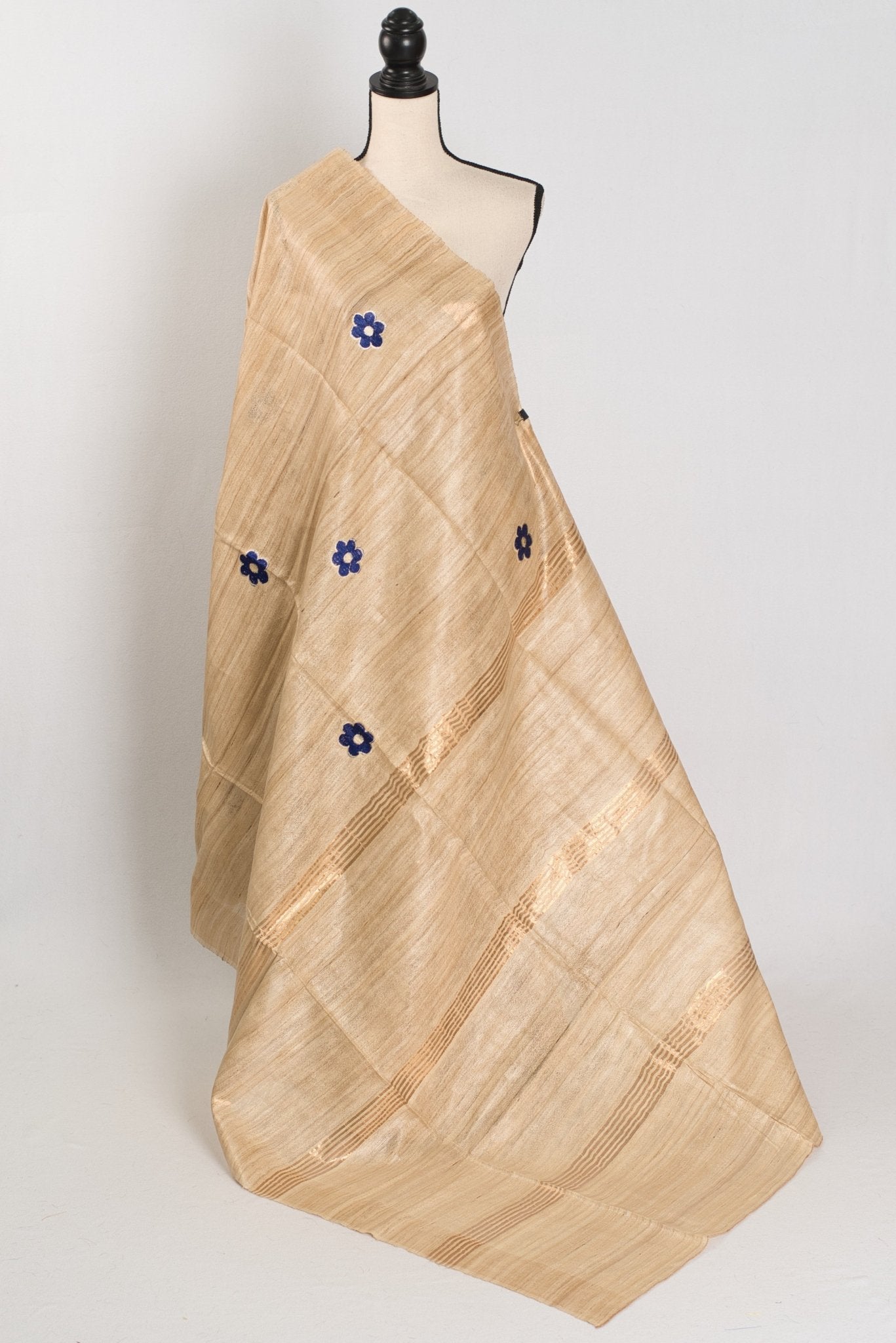 Sohini: Beige Gicha Tussar Saree | Floral Embroidery | Contemporary Handloom - Saree Mandi