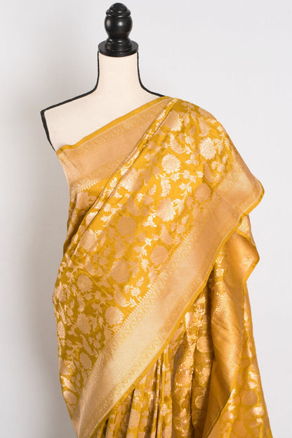 Sona: Silk Mark Certified Golden Yellow and Gold Bridal Banarasi Silk Saree - Saree Mandi