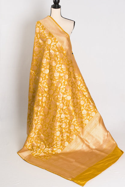 Sona: Silk Mark Certified Golden Yellow and Gold Bridal Banarasi Silk Saree - Saree Mandi