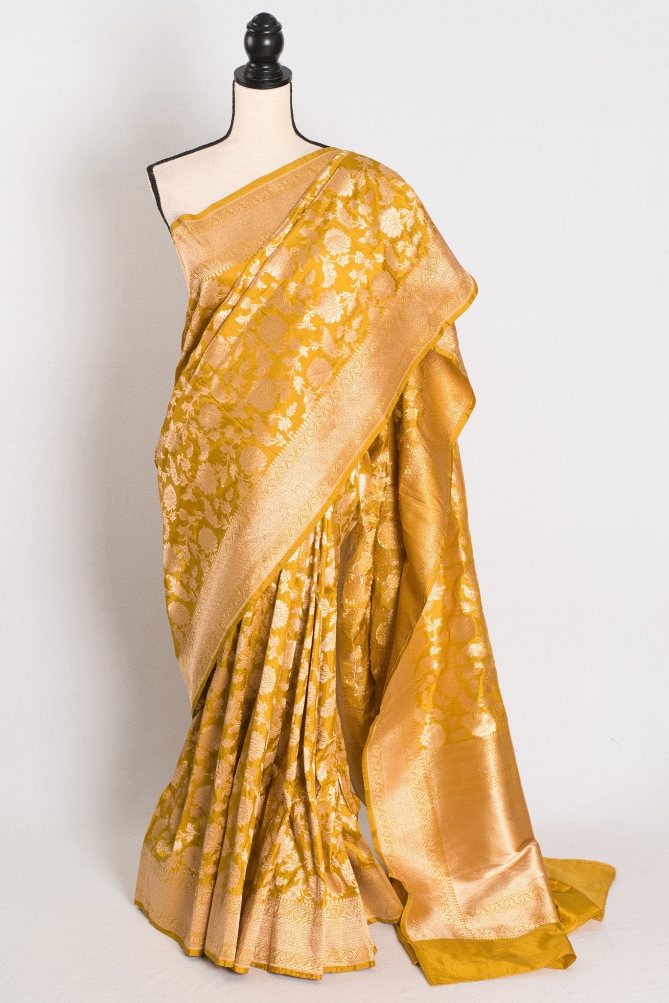 Sona: Silk Mark Certified Golden Yellow and Gold Bridal Banarasi Silk Saree - Saree Mandi