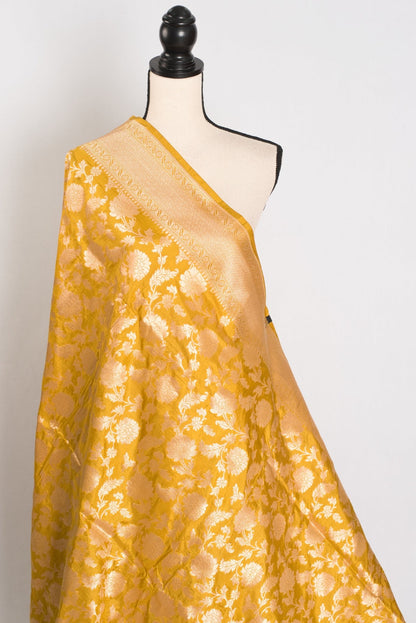 Sona: Silk Mark Certified Golden Yellow and Gold Bridal Banarasi Silk Saree - Saree Mandi
