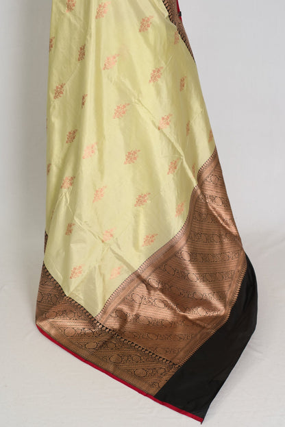 Sree: Silk Mark Certified Lime Green Katan Banarasi Silk Saree - Saree Mandi