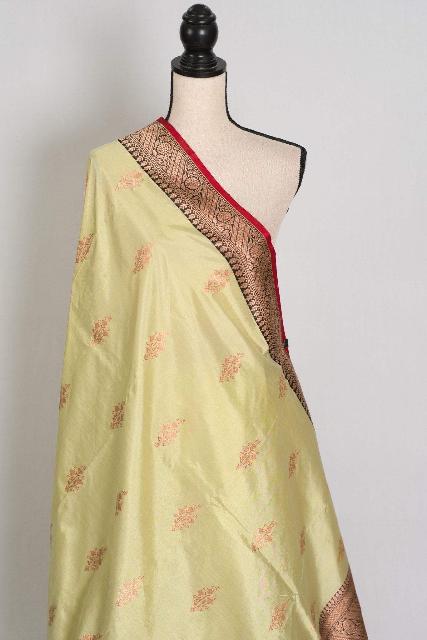 Sree: Silk Mark Certified Lime Green Katan Banarasi Silk Saree - Saree Mandi