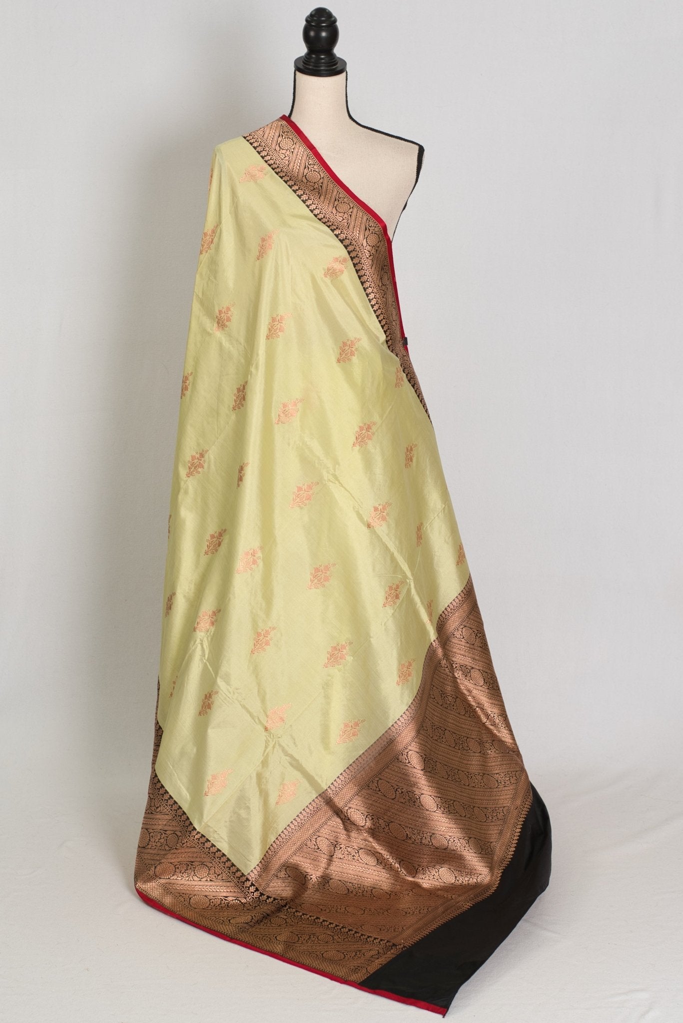 Sree: Silk Mark Certified Lime Green Katan Banarasi Silk Saree - Saree Mandi