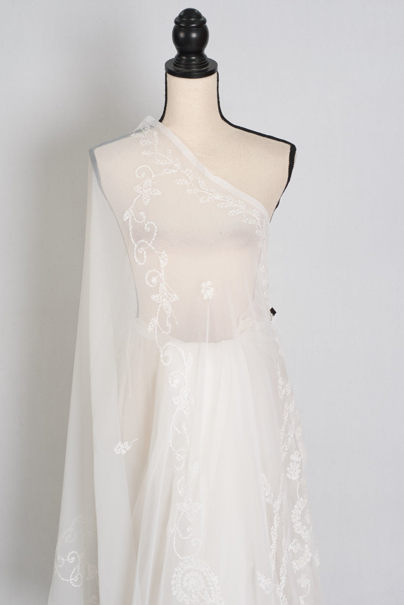Subha : Off - White Lucknow Chikankari Hand Embroidery Georgette Saree - Saree Mandi