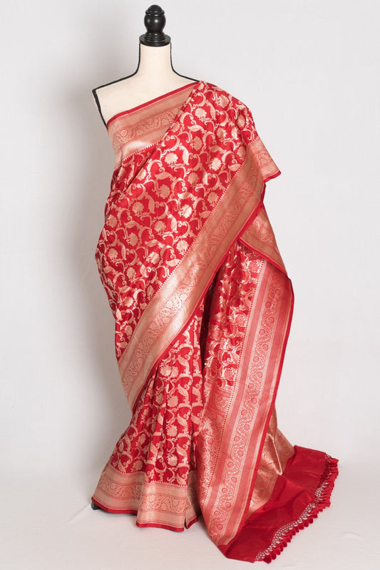 Red Banarasi saree — view