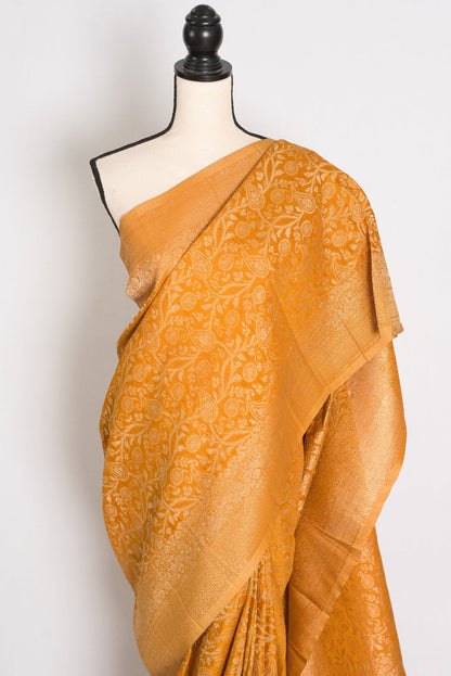 Sudha: Haldi Yellow & Gold Semi Georgette Jaal Banarasi Saree - Saree Mandi
