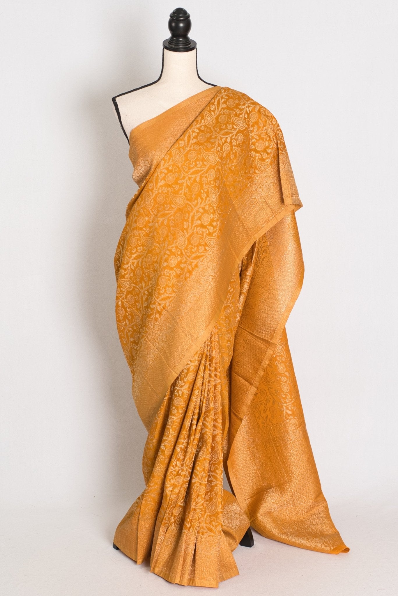 Sudha: Haldi Yellow & Gold Semi Georgette Jaal Banarasi Saree - Saree Mandi