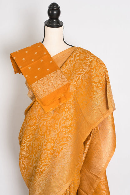 Sudha: Haldi Yellow & Gold Semi Georgette Jaal Banarasi Saree - Saree Mandi
