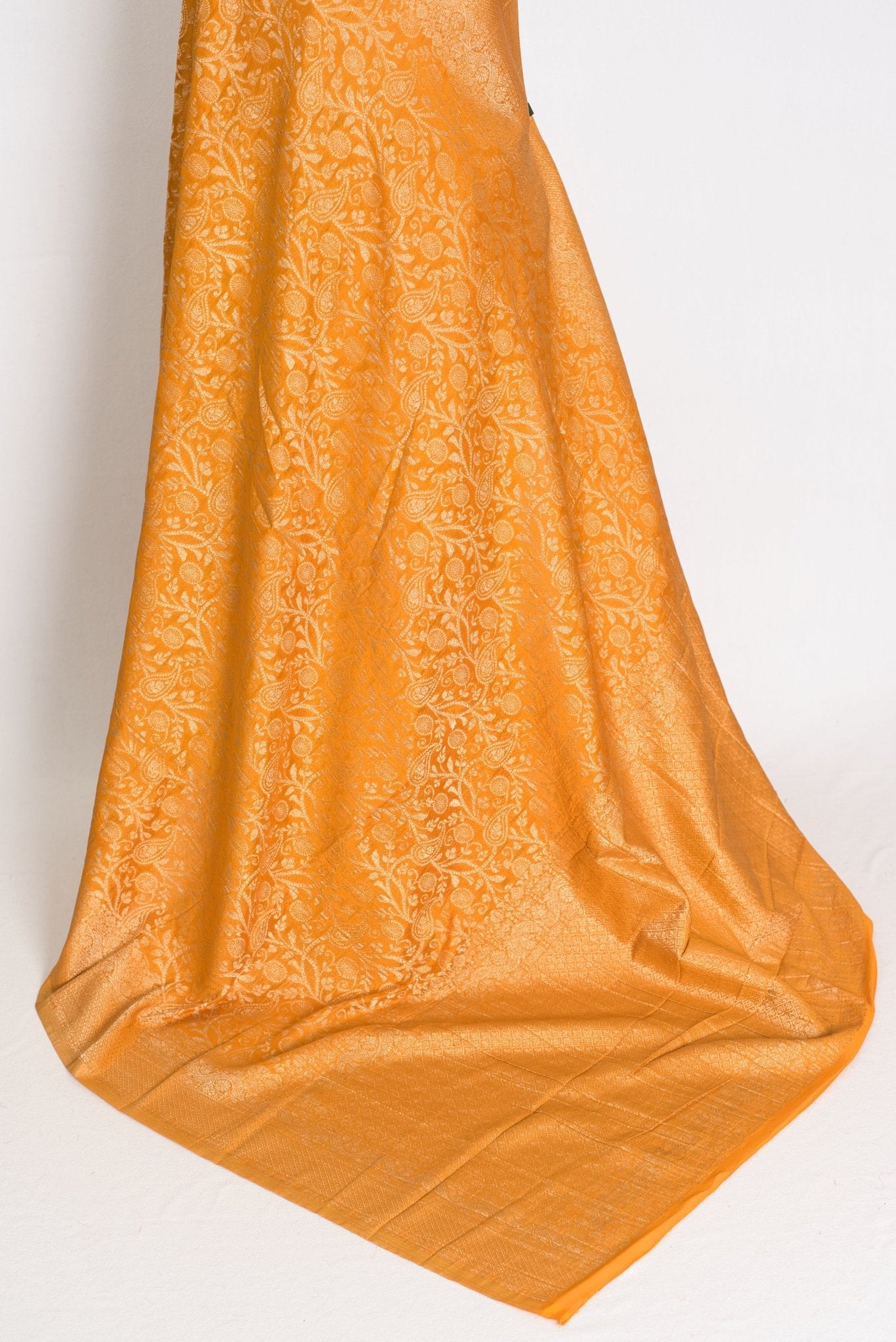 Sudha: Haldi Yellow & Gold Semi Georgette Jaal Banarasi Saree - Saree Mandi