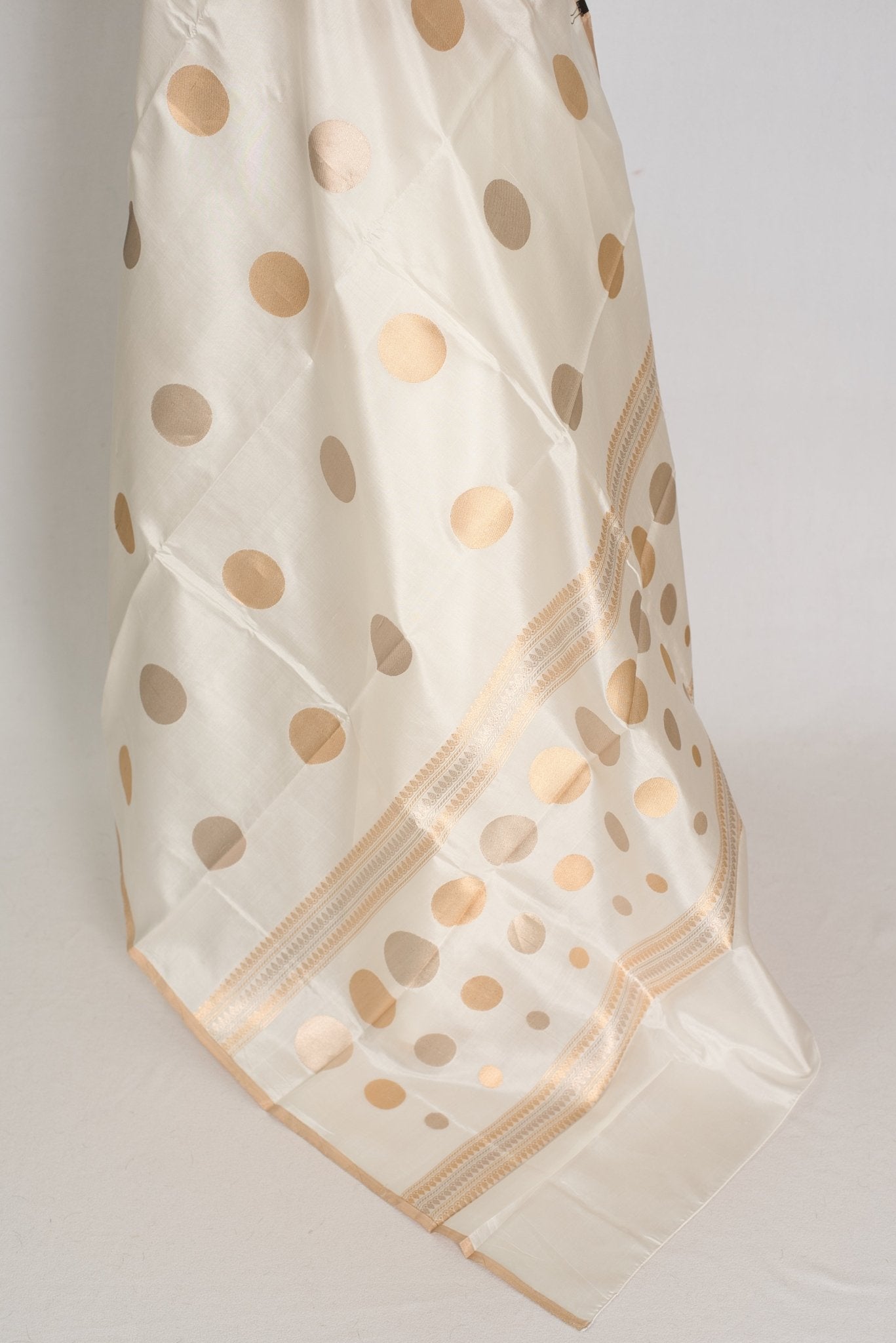 Sudha: Silk Mark Certified White & Gold Light Katan Banarasi Silk Saree - Saree Mandi