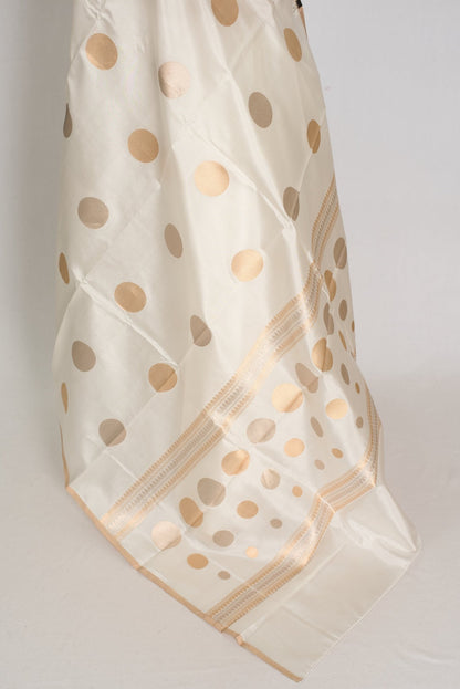 Sudha: Silk Mark Certified White & Gold Light Katan Banarasi Silk Saree - Saree Mandi
