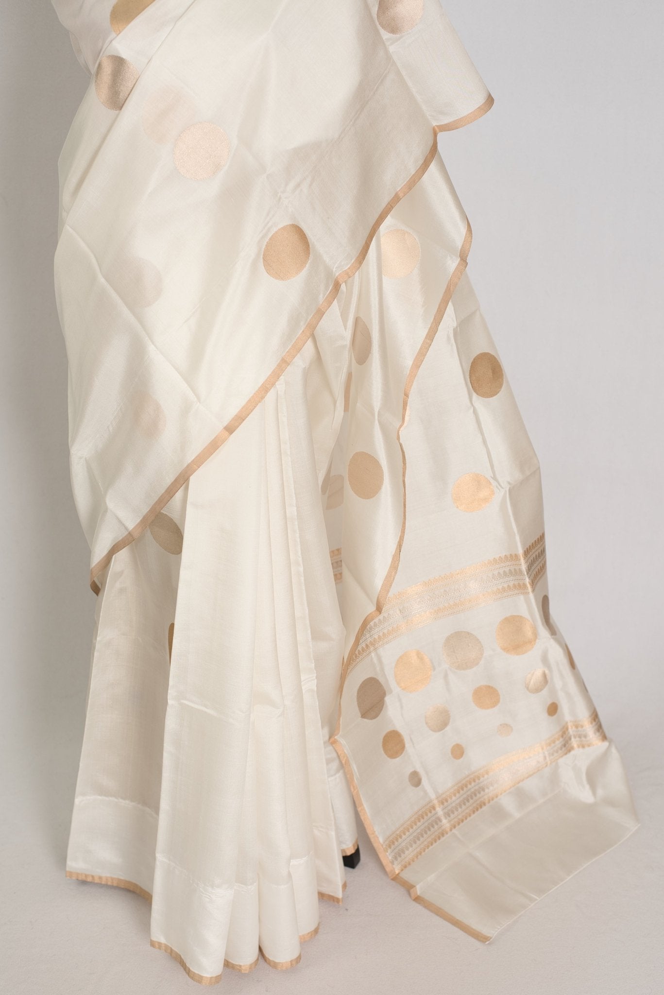 Sudha: Silk Mark Certified White & Gold Light Katan Banarasi Silk Saree - Saree Mandi