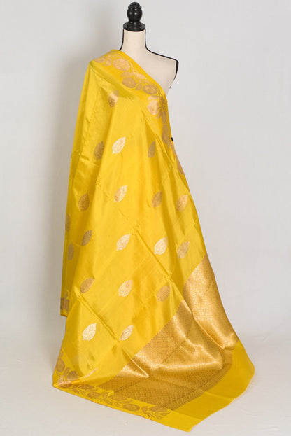 Suhani: Silk Mark Yellow Banarasi Saree with Gold Satin Border - Saree Mandi