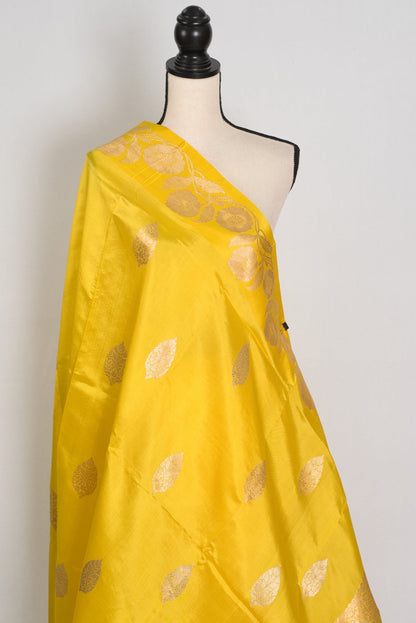 Suhani: Silk Mark Yellow Banarasi Saree with Gold Satin Border - Saree Mandi