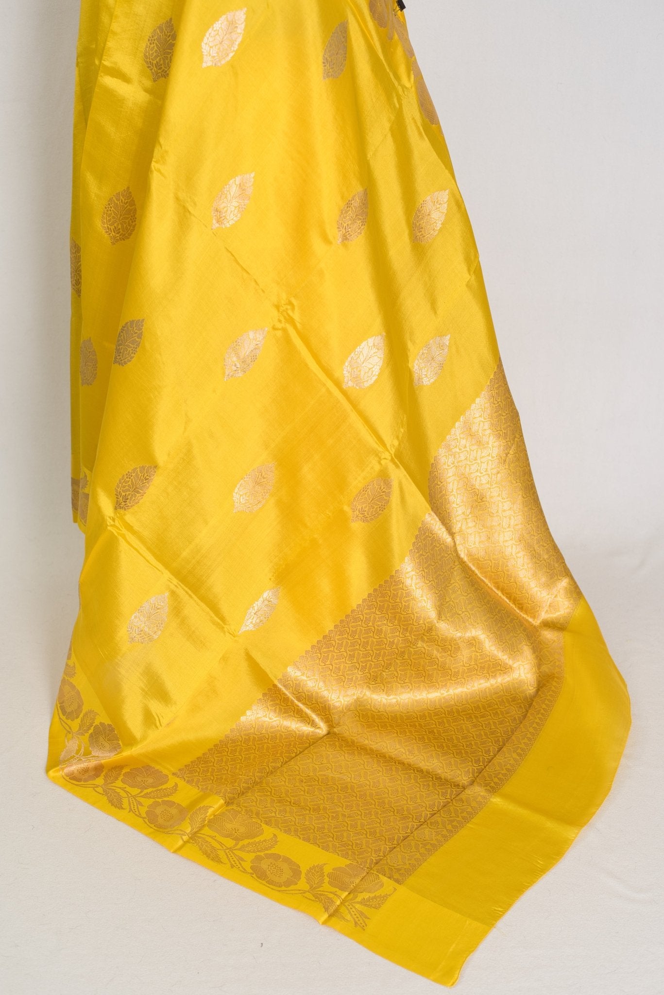 Suhani: Silk Mark Yellow Banarasi Saree with Gold Satin Border - Saree Mandi