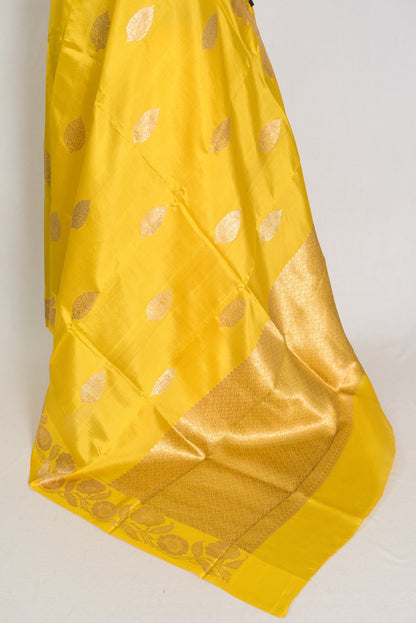 Suhani: Silk Mark Yellow Banarasi Saree with Gold Satin Border - Saree Mandi