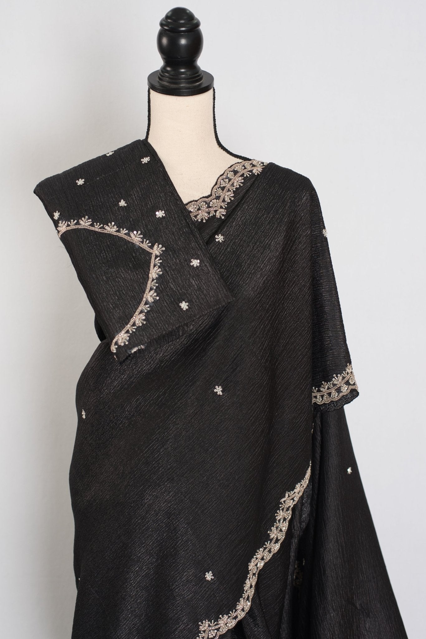 Sunayna | Black Crush Tissue Designer Partywear Saree - Bollywood Fashion - Saree Mandi
