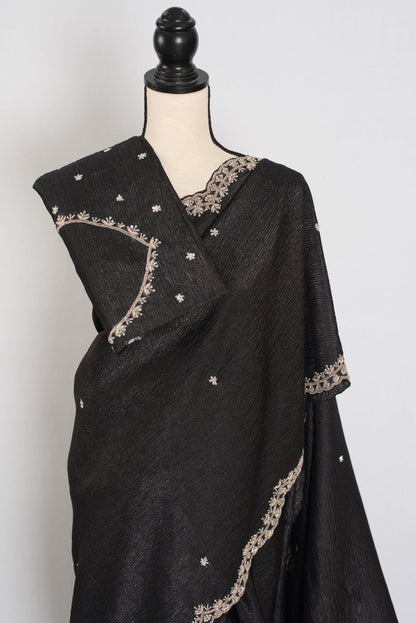 Sunayna | Black Crush Tissue Designer Partywear Saree - Bollywood Fashion - Saree Mandi
