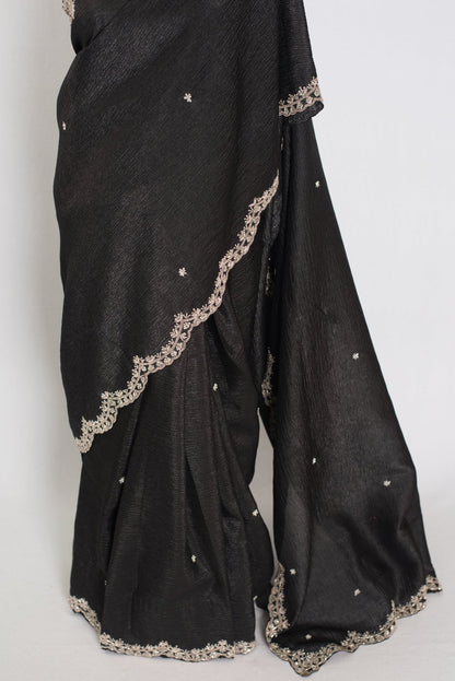 Sunayna | Black Crush Tissue Designer Partywear Saree - Bollywood Fashion - Saree Mandi