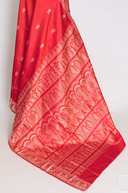 Supriya | Orange Red and Cream Handwoven Baluchari Pure Silk Saree - Saree Mandi