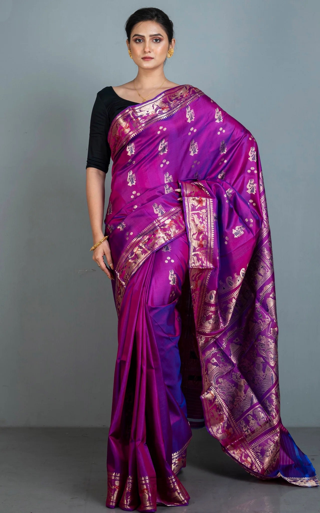 Silk Mark Certified Swarnachari Saree in Dual Shade of Purple.