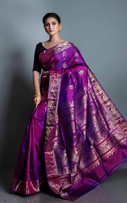 Silk Mark Certified Swarnachari Saree in Dual Shade of Purple.