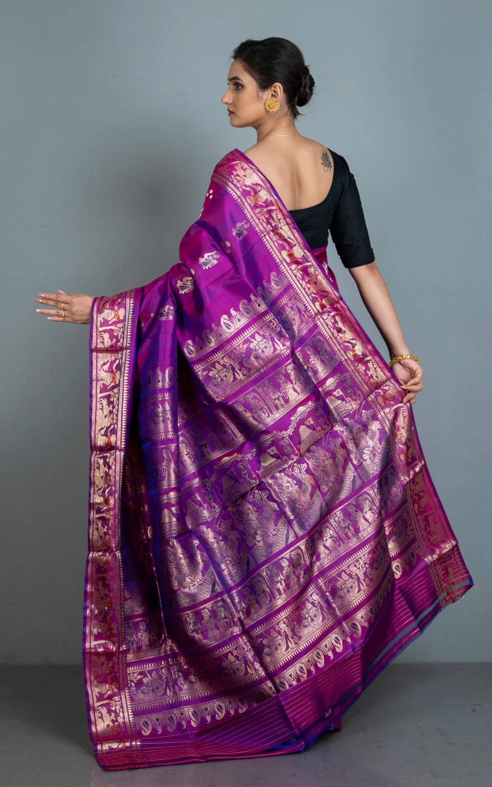 Silk Mark Certified Swarnachari Saree in Dual Shade of Purple.