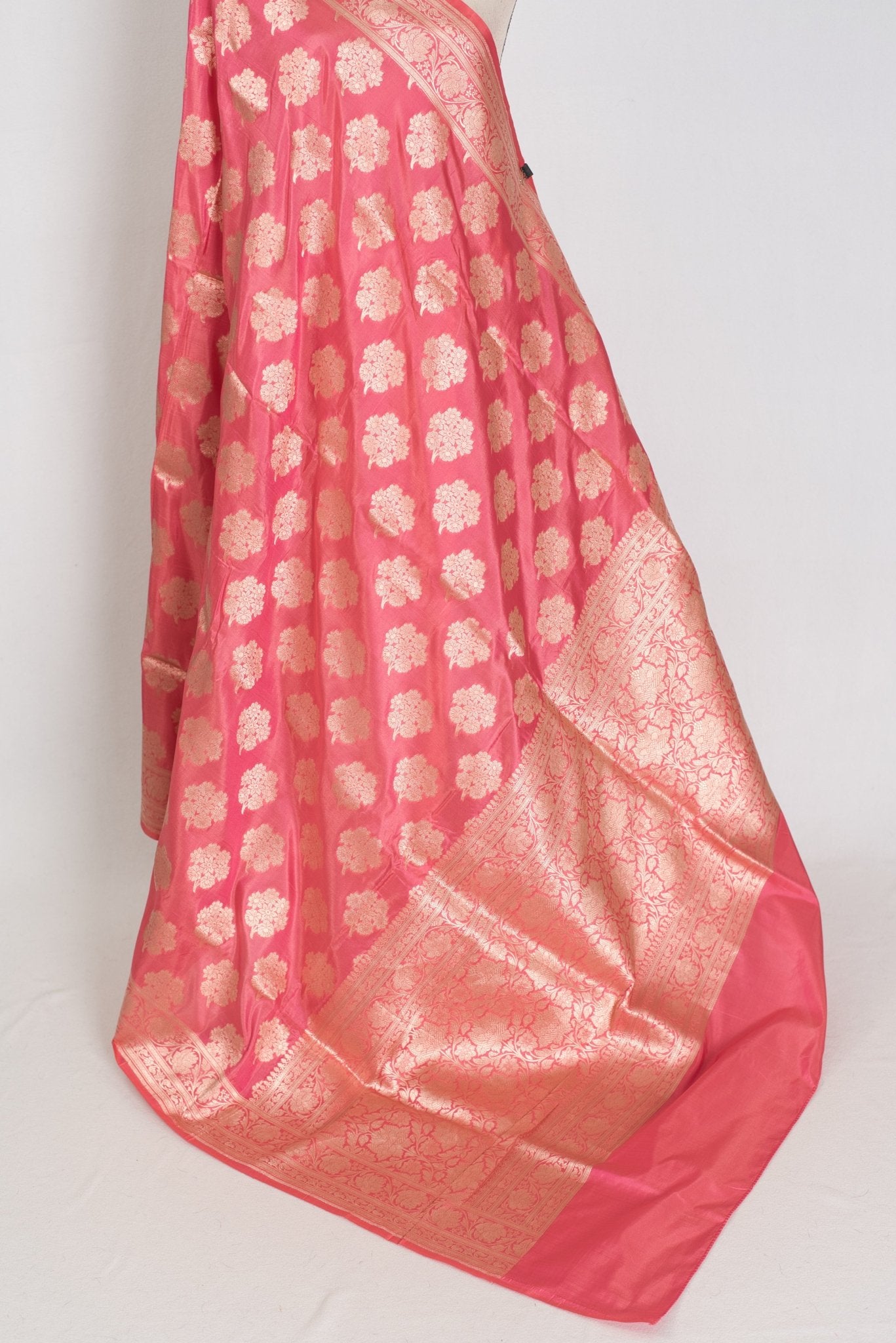Tanima: Silk Mark Certified Pink & Gold Jaal Banarasi Saree with Size 40 Blouse - Saree Mandi