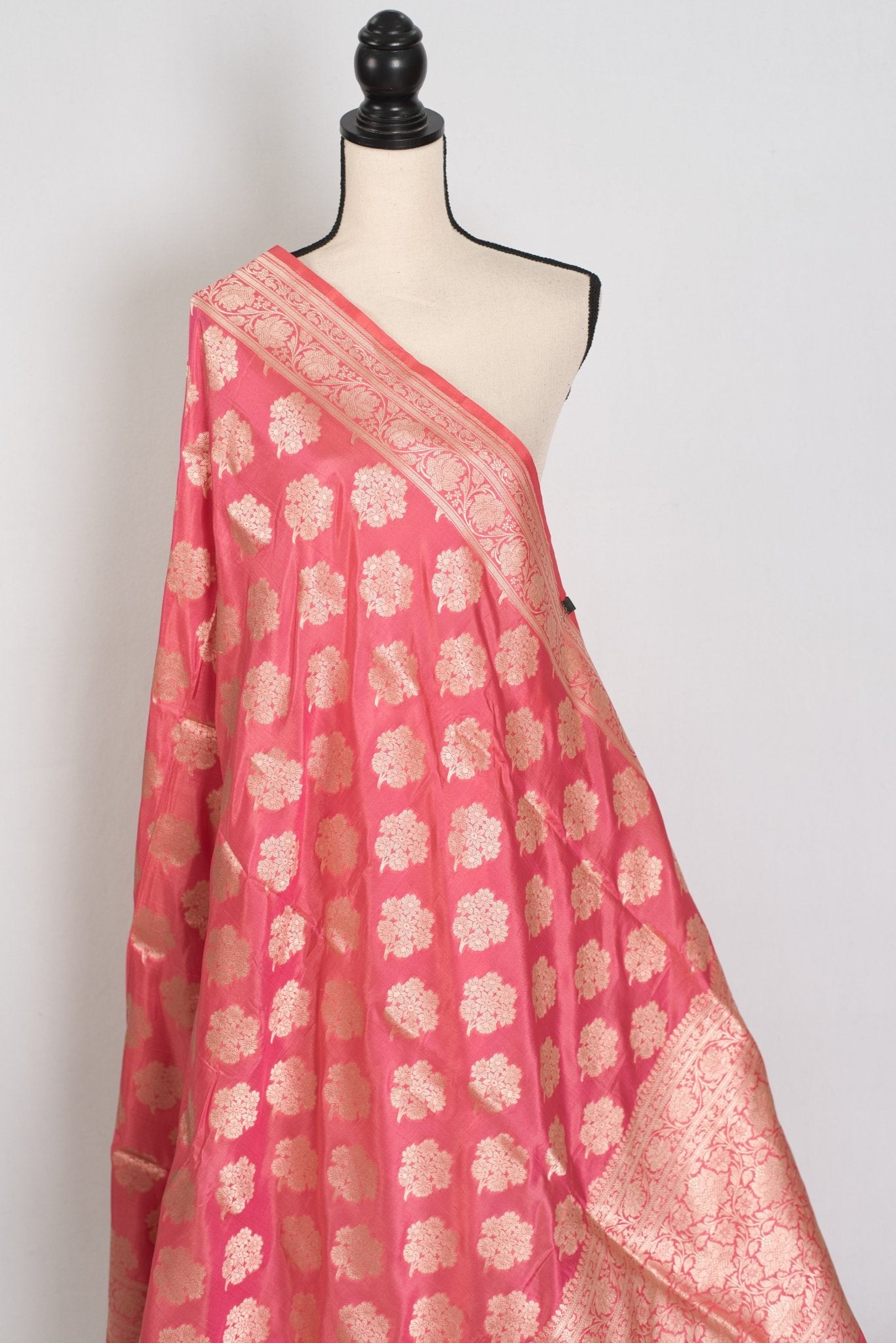 Tanima: Silk Mark Certified Pink & Gold Jaal Banarasi Saree with Size 40 Blouse - Saree Mandi