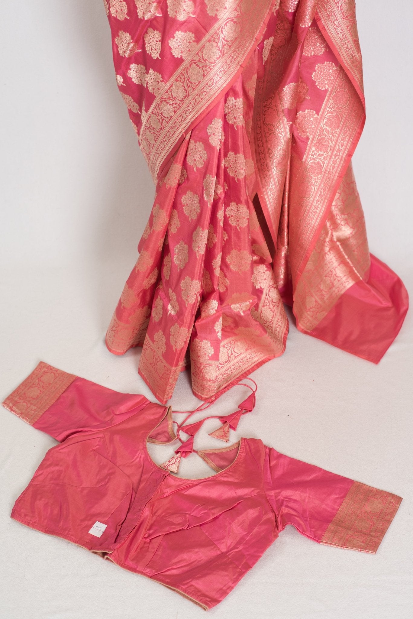 Tanima: Silk Mark Certified Pink & Gold Jaal Banarasi Saree with Size 40 Blouse - Saree Mandi