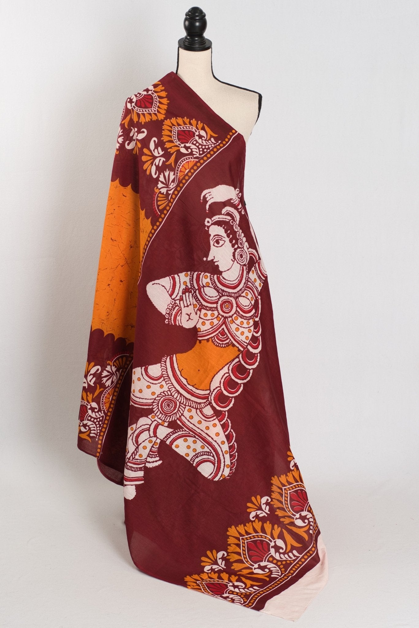 Trina: Orange & Red Batik Printed Mulmul Cotton Saree | Lightweight Handloom - Saree Mandi